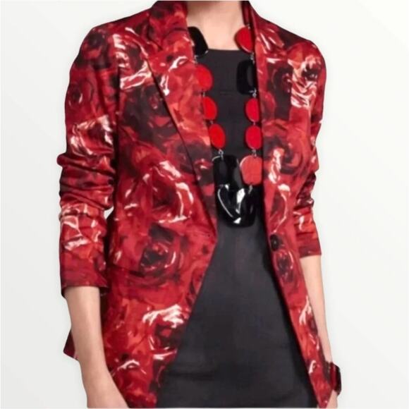 Chico's Jackets & Blazers - Chico's Size 0 Blazer Jacket Bold Floral Print Red Black Lined Cotton